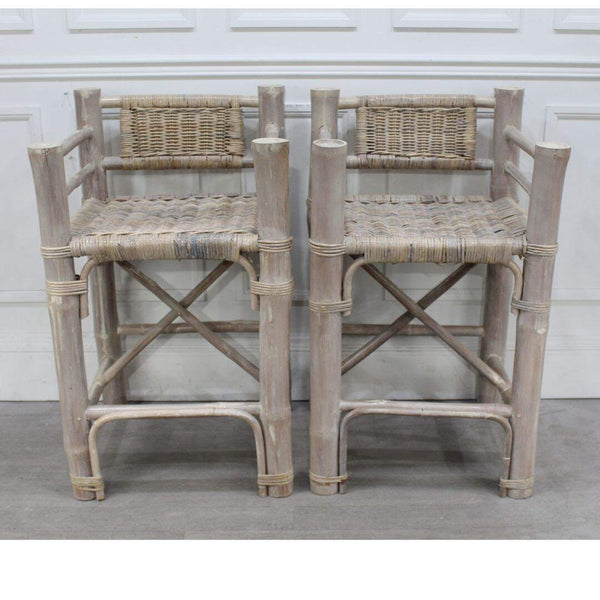 Pair of bamboo and rattan bar stools