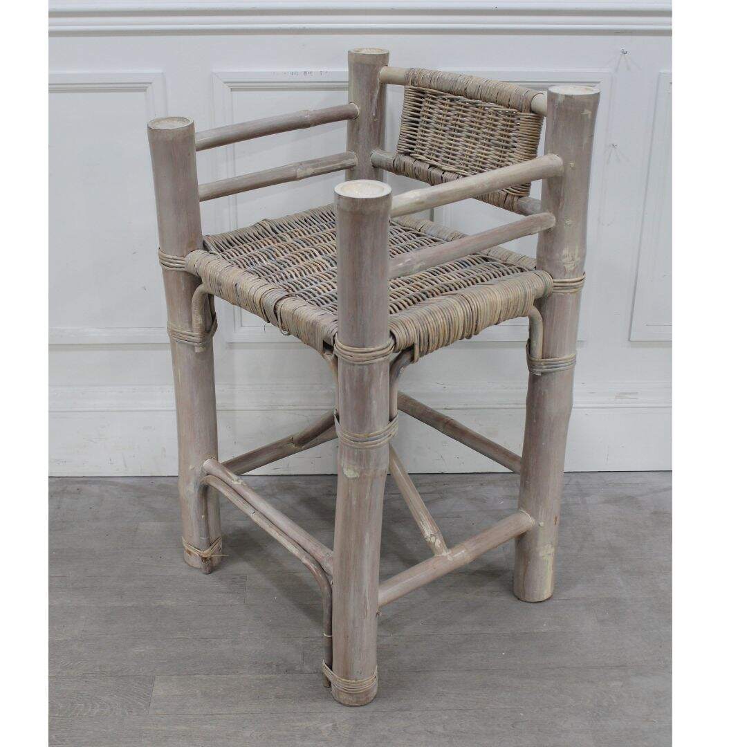 Pair of bamboo and rattan bar stools