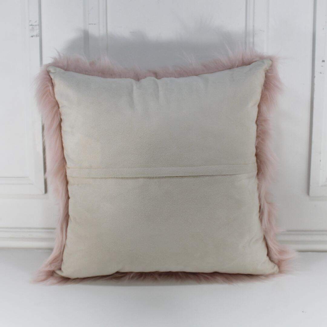 Square pink faux fur throw pillow