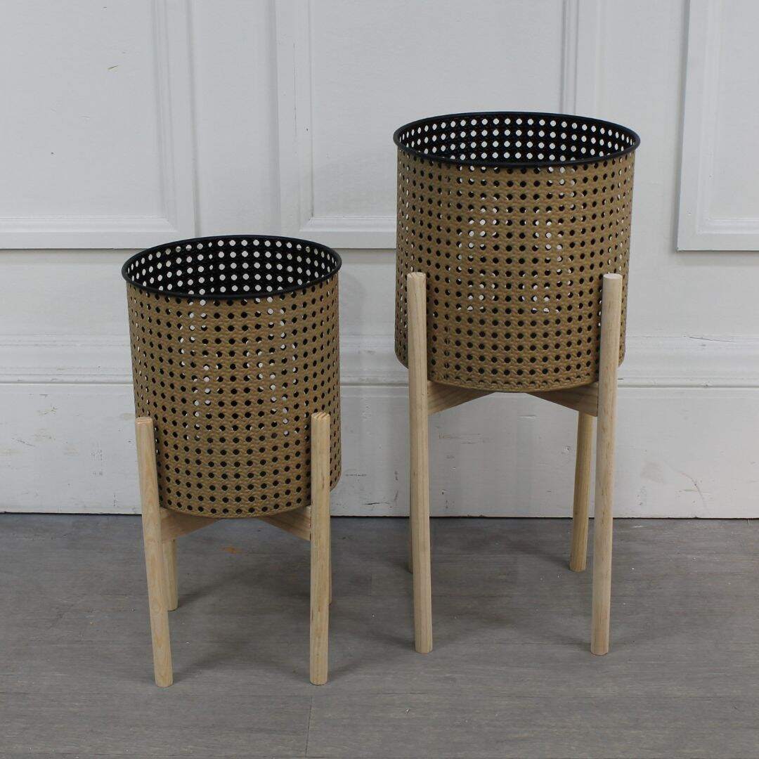 Set of 2 caned look planters on stands