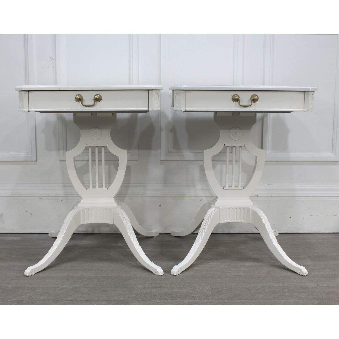 Pair of lyre base side tables
