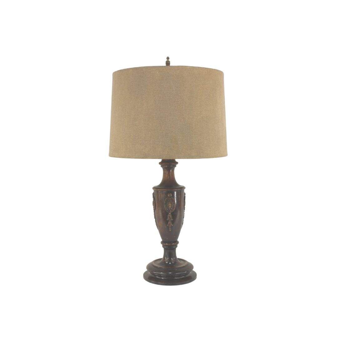 Wooden table lamp with rustic shade