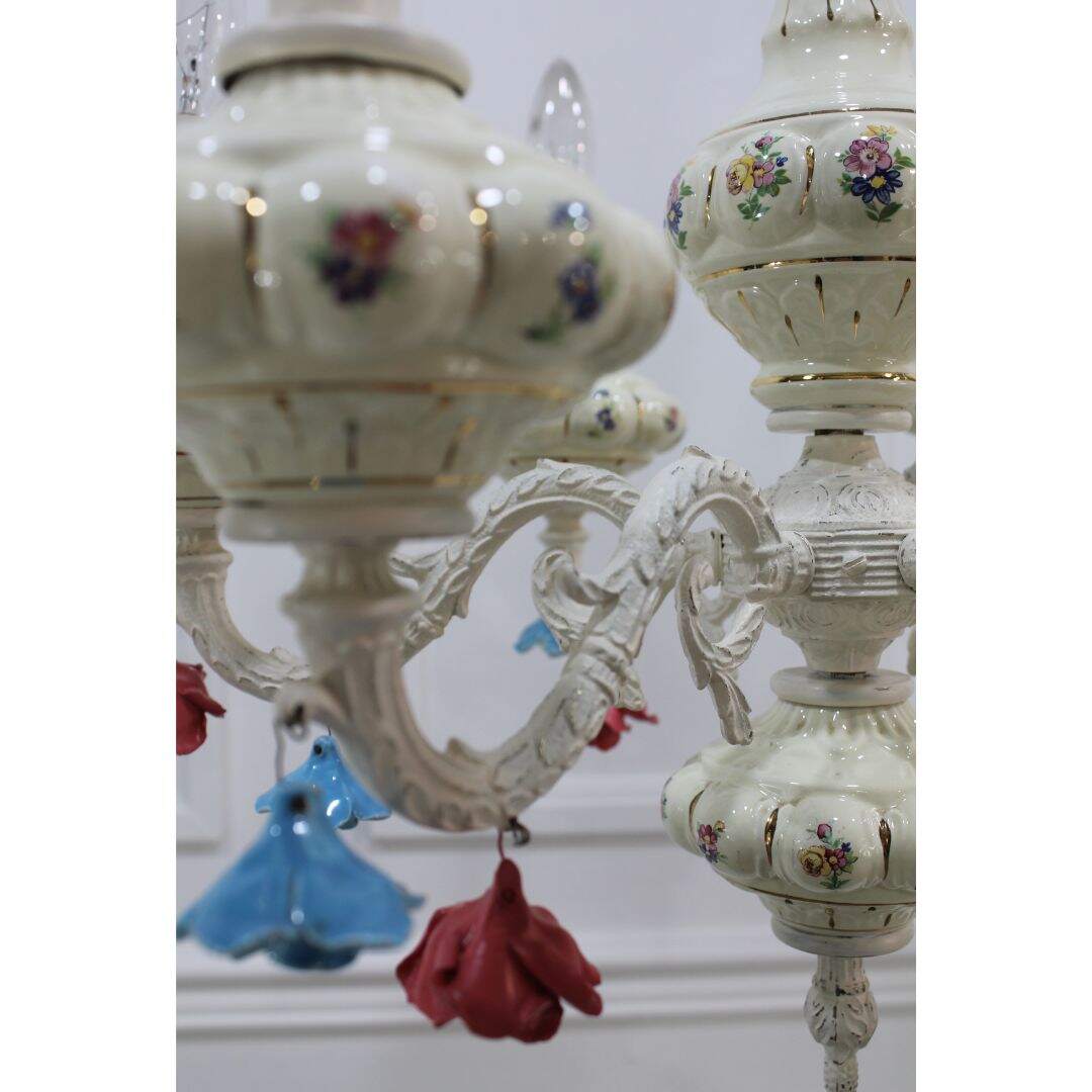 Ceramic and brass chandelier