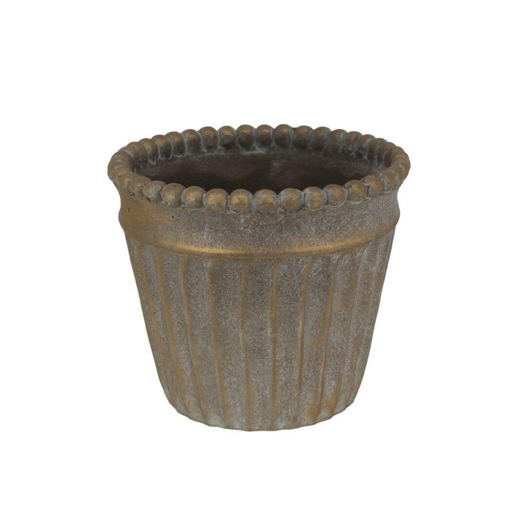 Antique gold clay planter with beaded rim, large