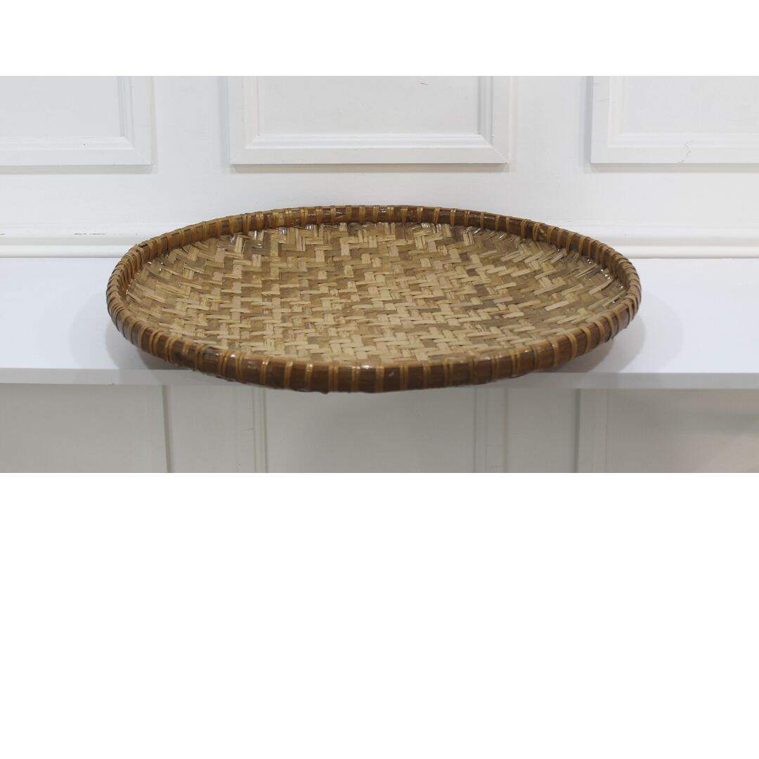 Large round rattan tray