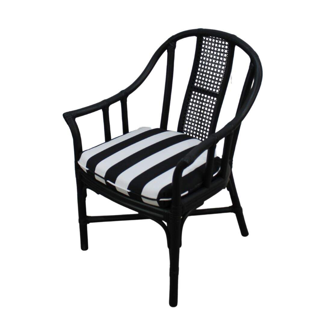 Pair of black bamboo chairs with caning