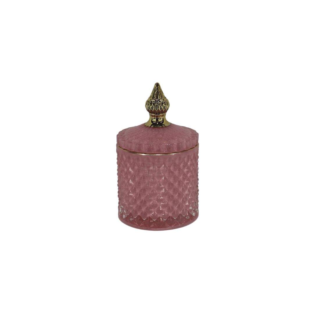 Pink glass lidded jar