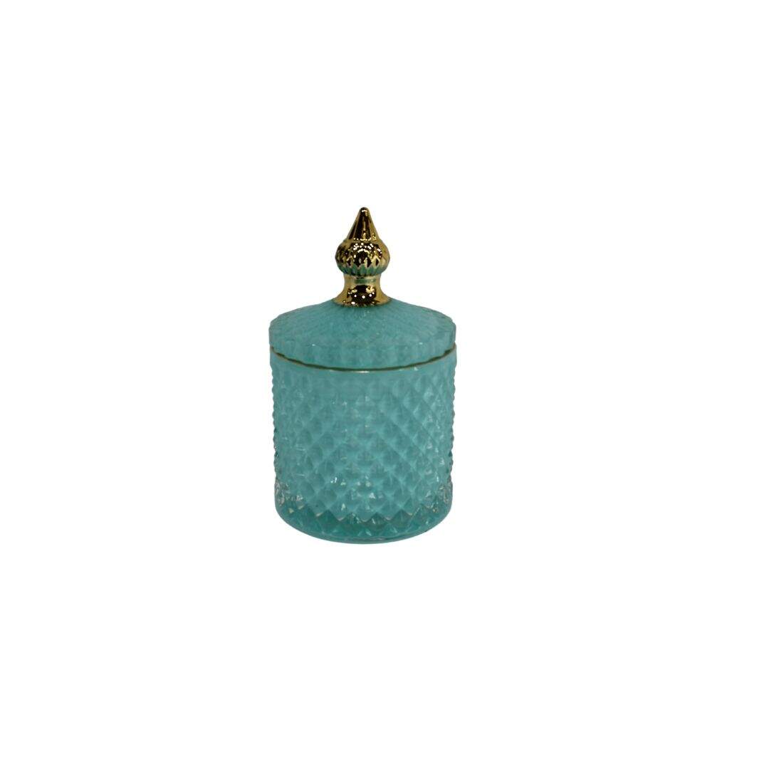 Turquoise glass lidded jar