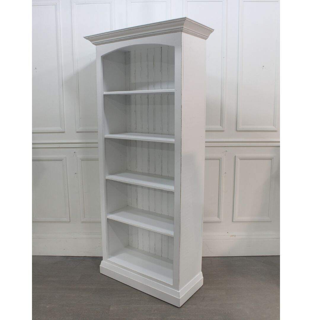 White distressed pine bookcase